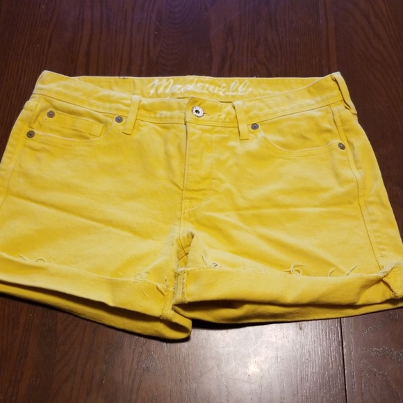 mustard denim shorts